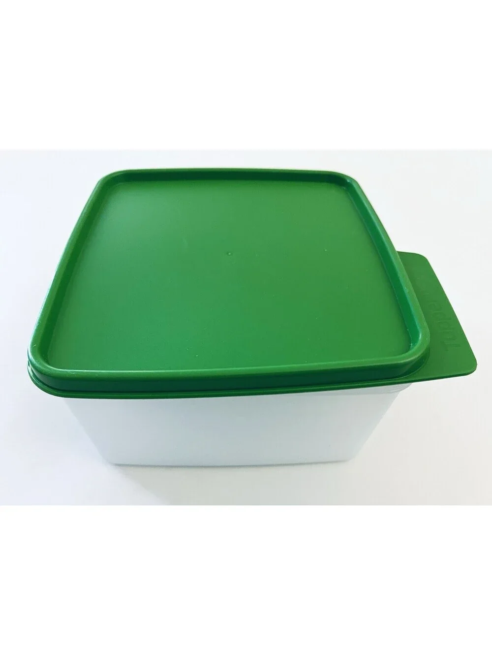 VTG Tupperware 2L Square Storage Container 6588A-5 Green Seal Lid 6589A-5 White